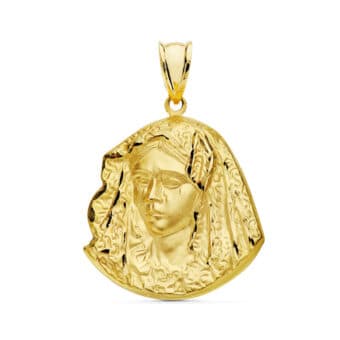 Medalla Virgen de la Macarena 24 x 19 mm en Oro Amarillo 18K con Silueta