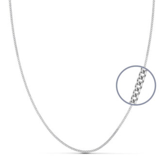 Cadena Barbada Maciza de Oro Blanco 18K con 1 mm y 40 cm de Largo