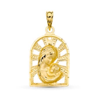 Medalla Comunión Virgen Niña 23 x 15 mm en Oro Amarillo 18 Quilates Calado