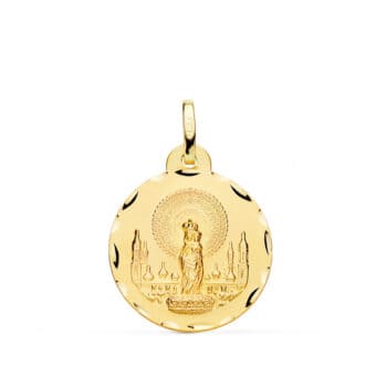 Medalla Virgen del Pilar 20 mm Oro Amarillo 18K con Tallado
