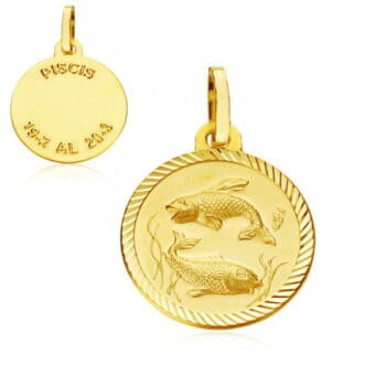 Colgante Piscis 20 mm Oro Amarillo 18 Quilates Medalla Horóscopo Tallada