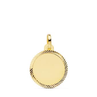Colgante 16 mm Oro Amarillo 18 quilates Chapa Redonda Tallado Hélice