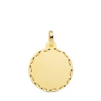Colgante Disco Chapa 18 mm Oro Amarillo 18 quilates Tallada