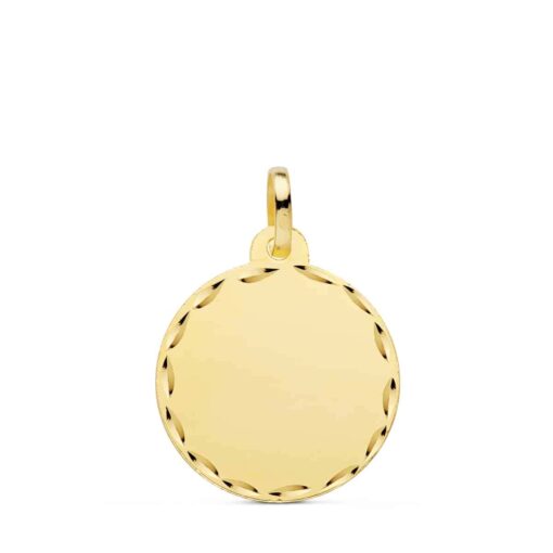Colgante Disco Chapa 18 mm Oro Amarillo 18 quilates Tallada