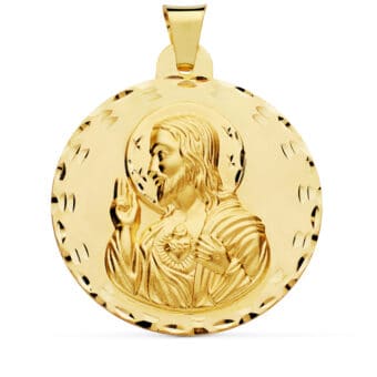 Medalla Sagrado Corazón de Jesús 42 mm Oro Amarillo 18K con Tallas
