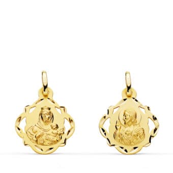 Medalla Escapulario Corazón de Jesús - V. del Carmen 16 mm en Oro Amarillo 18K Tallas y Calados