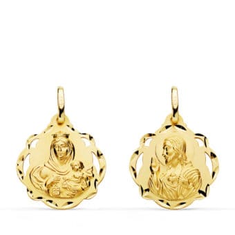 Medalla Escapulario 20 mm Virgen del Carmen y Corazón de Jesús en Oro Amarillo 18K Calada