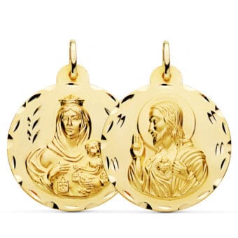 Medalla Escapulario Corazón de Jesús - V. del Carmen 30 mm en Oro Amarillo 18K Tallas