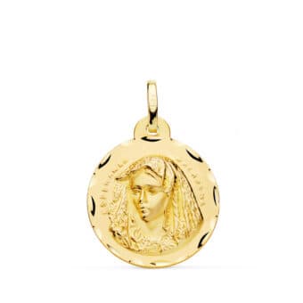 Medalla Virgen Macarena de 20 mm en Oro Amarillo 18K con Tallas