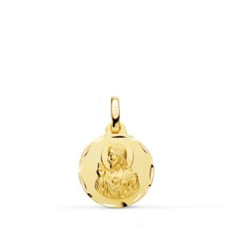 Medalla Corazón de Jesús 14 mm Oro Amarillo 18K con Tallas