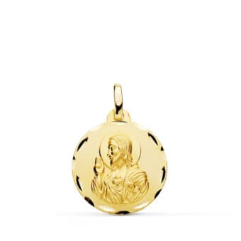 Medalla Sagrado Corazón de Jesús 18 mm Oro Amarillo 18K con Tallas
