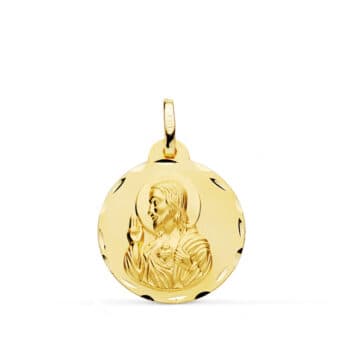 Medalla Sagrado Corazón de Jesús 20 mm Oro Amarillo 18K con Tallas Laterales