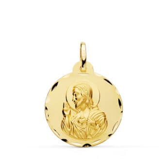 Medalla Sagrado Corazón de Jesús 22 mm Oro Amarillo 18K con Tallas Laterales