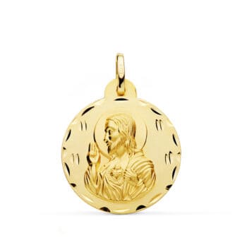 Medalla Sagrado Corazón de Jesús 24 mm Oro Amarillo 18K con Tallas Laterales