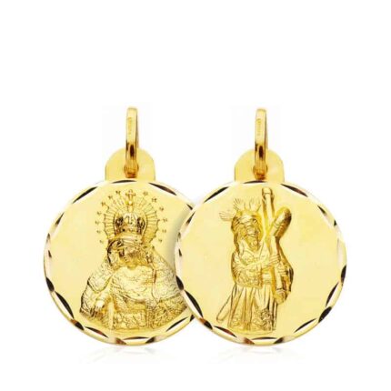 Medalla Escapulario Cristo Gran Poder y Virgen Macarena de 17 mm en Oro Amarillo 18K