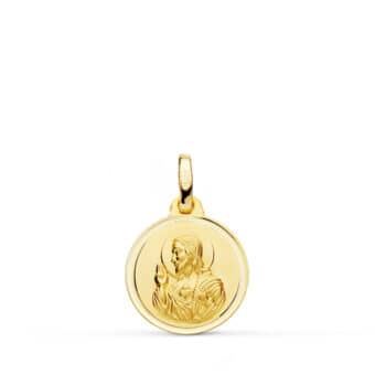 Medalla Sagrado Corazón de Jesús 14 mm Oro Amarillo 18K con Bisel