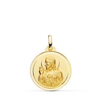 Medalla Sagrado Corazón de Jesús 18 mm Oro Amarillo 18K con Bisel