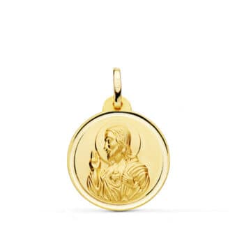 Medalla Corazón de Jesús 20 mm Oro Amarillo 18K con Bisel