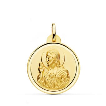 Medalla Sagrado Corazón de Jesús 24 mm Oro Amarillo 18K con Bisel
