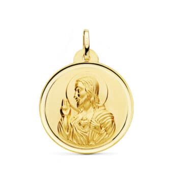 Medalla Sagrado Corazón de Jesús 26 mm Oro Amarillo 18K con Bisel