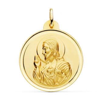 Medalla Sagrado Corazón de Jesús 30 mm Oro Amarillo 18K con Bisel