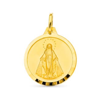 Medalla Virgen Milagrosa 20 mm Oro Amarillo 18K con Tallas
