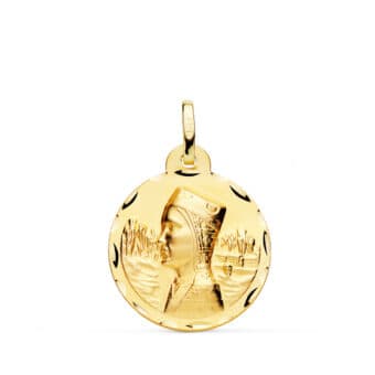 Medalla Virgen de Montserrat 20 mm en Oro Amarillo 18K con Tallas