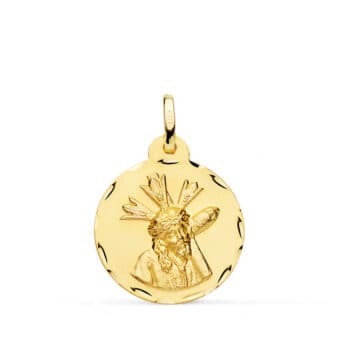 Medalla Cristo del Gran Poder 20 mm Oro Amarillo 18K con Talla