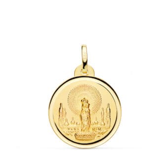 Medalla Virgen del Pilar 20 mm Oro Amarillo 18K con Bisel