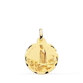 Medalla 18 mm Oro Amarillo 18K con Virgen de Fátima Tallas
