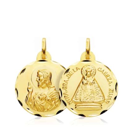 Medalla Escapulario 18 mm Oro Amarillo 18K con V. de la Cabeza y Sagrado Corazón