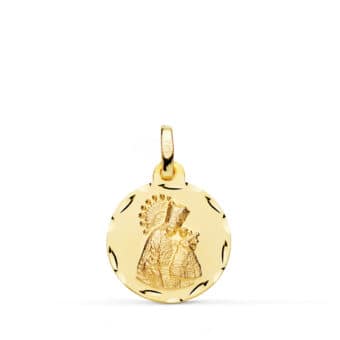 Medalla Virgen de los Desamparados 16 mm en Oro Amarillo 18K con Tallado