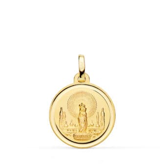 Medalla Virgen del Pilar 18 mm Oro Amarillo 18K con Bisel