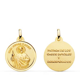 Medalla San Judas Tadeo 18 mm Oro Amarillo 18K con Bisel
