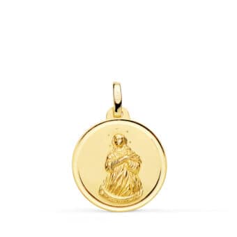 Medalla Virgen de la Inmaculada Concepción 18 mm Oro Amarillo 18K con Bisel