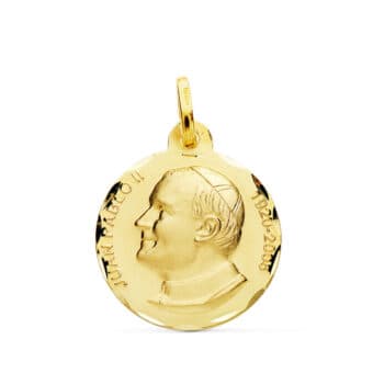 Medalla Juan Pablo II 18 mm en Oro Amarillo 18K con Tallas