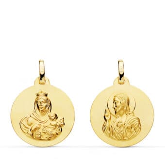 Medalla Escapulario 18 mm Virgen del Carmen y Corazón de Jesús Oro Amarillo 18K