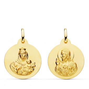 Medalla Escapulario 20 mm Virgen del Carmen y Corazón de Jesús Oro Amarillo 18K