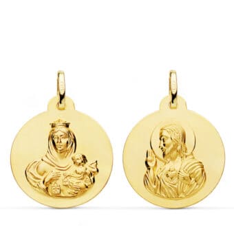 Medalla Escapulario 22 mm Virgen del Carmen y Corazón de Jesús Oro Amarillo 18K