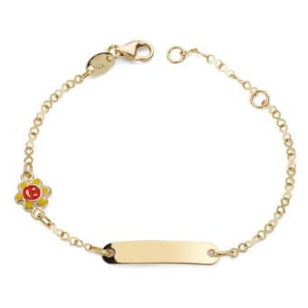 Pulsera Tipo Esclava Bebé 14,5 cm Oro Amarillo 18K con Flor Esmalte