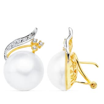 Pendientes 16 mm Oro Bicolor 18 Quilates Ramas con Perla Japonesa