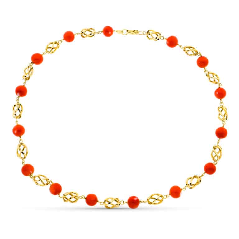 Collar Coral Natural Japonés 9 mm 50 cm Oro Amarillo 18 Quilates - Imagen 1