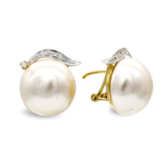 Pendientes Novia Madrina Oro Bicolor 18K Perla Japonesa 16 mm Ramas