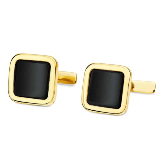 Gemelos Hombre Oro Amarillo 18K 14mm Placa Ónix
