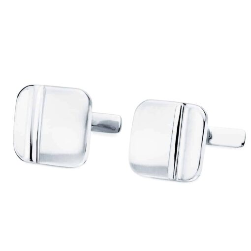 Gemelos Hombre Oro Blanco 18K 14mm Banda Vertical Brillo