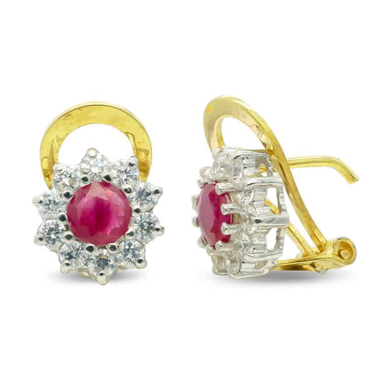 Pendientes 5 mm Oro Bicolor 18 Quilates Circonitas y Rubi - Imagen 1