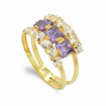 Anillo en Oro Amarillo 18 Quilates Circonitas Blancas y Moradas