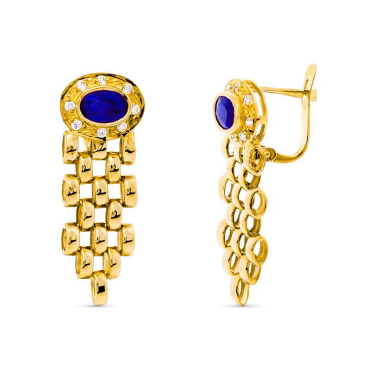 Pendientes Panter Oro Amarillo 18 Quilates Circonitas y Zafiro 6 x 4 mm - Imagen 1
