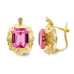 Pendientes 10 x 8 mm Oro Amarillo 18K con Circonitas Rosa