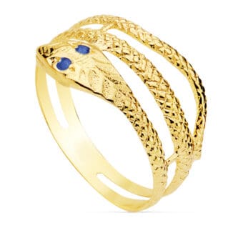 Anillo Mujer Serpiente Oro Amarillo 18 Quilates Azul